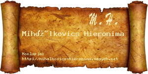 Mihálkovics Hieronima névjegykártya